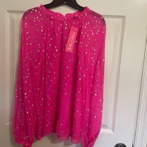 Lilly Pulitzer Fuchsia and Silver Dot blouse.